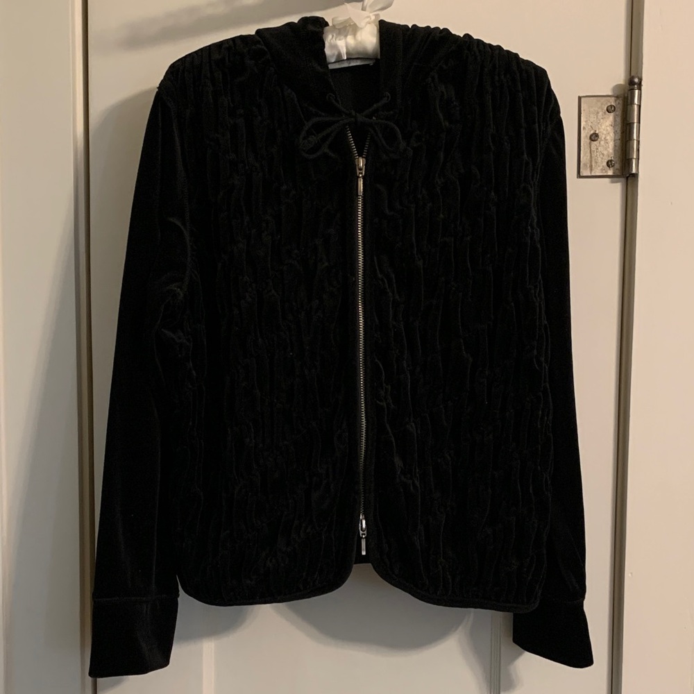 Velvet Hoodie - “August Silk”, Black, Zip Front, Drawstring, Soft, Dressy Casual